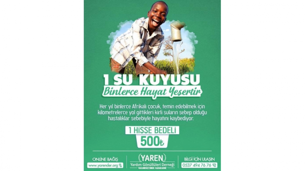 Afrika’da hisse ile su kuyusu açılışlarımız devam etmektedir. Hisse bedeli: 500₺ GÜLÜMSE(T)MEK SADAKADIR